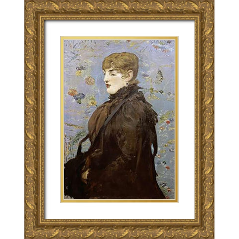 Merry Laurent Gold Ornate Wood Framed Art Print with Double Matting by Manet, Edouard