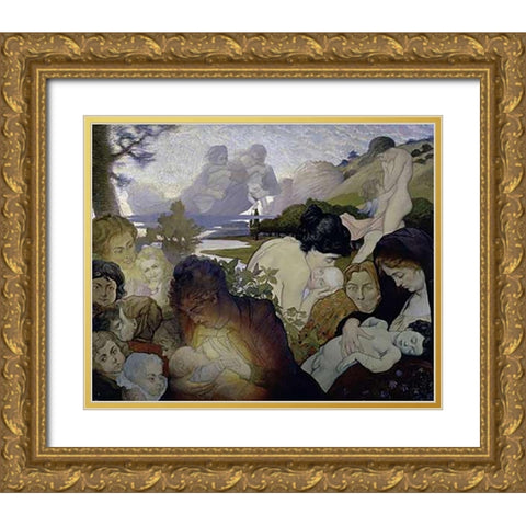 Motherhood Gold Ornate Wood Framed Art Print with Double Matting by Maurin, Charles