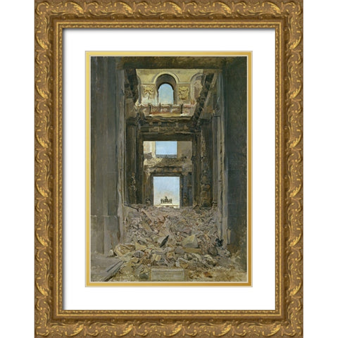 Ruines des Tuileries Gold Ornate Wood Framed Art Print with Double Matting by Meissonier, Jean Louis Ernest