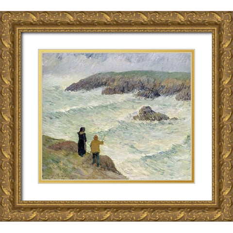 The Cliffs Near the Sea Gold Ornate Wood Framed Art Print with Double Matting by Moret, Henry