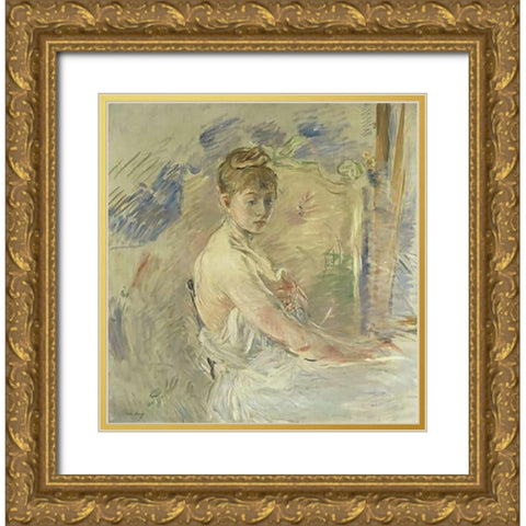 Jeune Femme se Levant Gold Ornate Wood Framed Art Print with Double Matting by Morisot, Berthe
