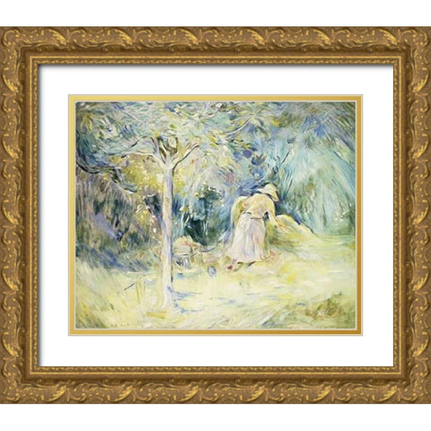 Les Foins a Mezy Gold Ornate Wood Framed Art Print with Double Matting by Morisot, Berthe