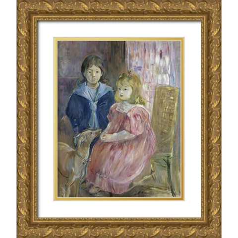 The Gabriel Children Gold Ornate Wood Framed Art Print with Double Matting by Morisot, Berthe