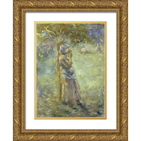 Under the Apple Tree Gold Ornate Wood Framed Art Print with Double Matting by Morisot, Berthe