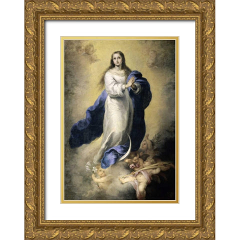 The Immaculate Conception Gold Ornate Wood Framed Art Print with Double Matting by Murillo, Bartolome Esteban
