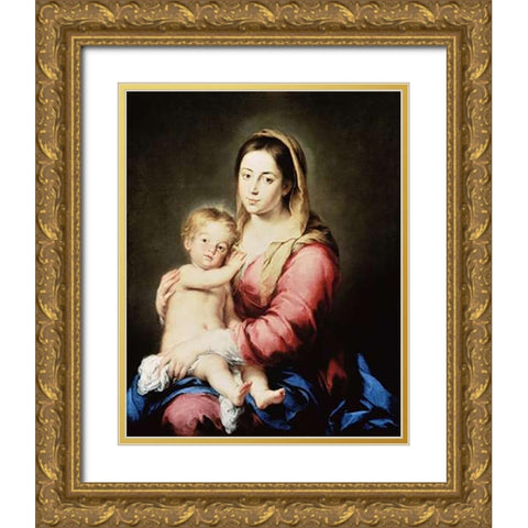 The Virgin and Child Gold Ornate Wood Framed Art Print with Double Matting by Murillo, Bartolome Esteban