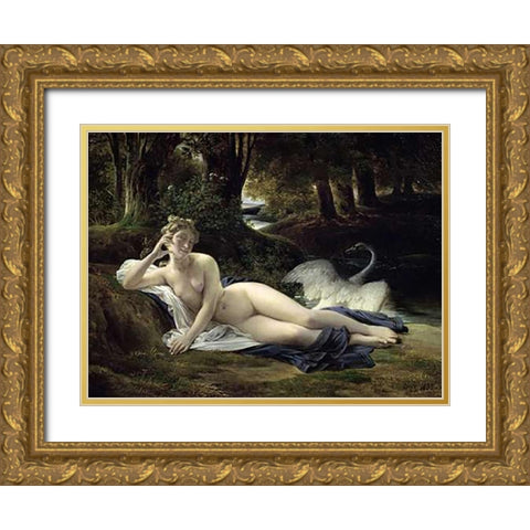 Leda Gold Ornate Wood Framed Art Print with Double Matting by Picot, Francois Eduard