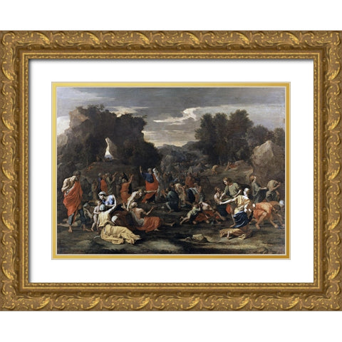 Manna from Heaven Gold Ornate Wood Framed Art Print with Double Matting by Poussin, Nicolas
