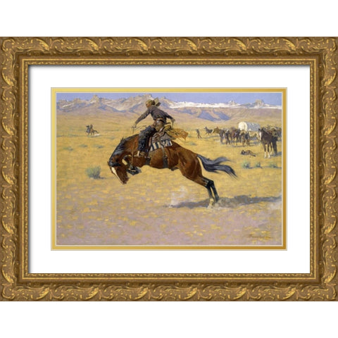 Cold Morning in the Range - duplicate of 268456 Gold Ornate Wood Framed Art Print with Double Matting by Remington, Frederic