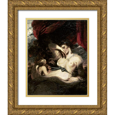 Venus and Amor Gold Ornate Wood Framed Art Print with Double Matting by Reynolds, Joshua