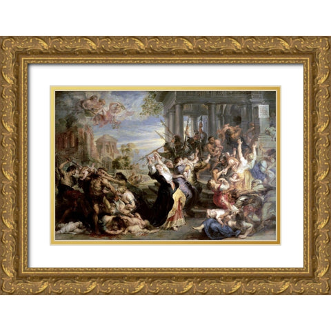 Slaughter of the Innocents Gold Ornate Wood Framed Art Print with Double Matting by Rubens, Peter Paul