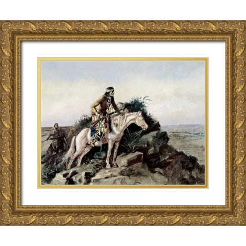The Lookout Gold Ornate Wood Framed Art Print with Double Matting by Russell, Charles M.