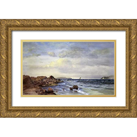 New England Coast Gold Ornate Wood Framed Art Print with Double Matting by Silva, Francis Augustus