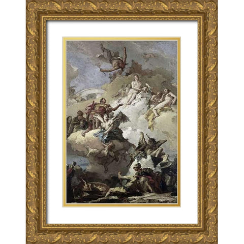 Apotheosis of Aeneas Gold Ornate Wood Framed Art Print with Double Matting by Tiepolo, Giovanni Battista