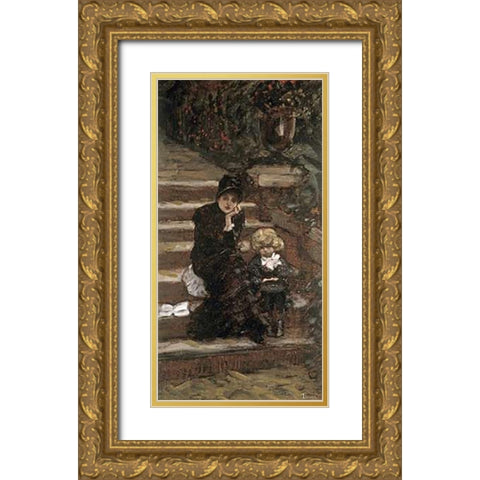 Reverie in the Garden Gold Ornate Wood Framed Art Print with Double Matting by Tissot, James