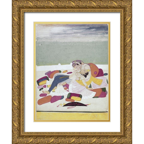 A Kiss At The Court Gold Ornate Wood Framed Art Print with Double Matting by Unknown