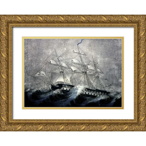A Squall off Cape Horn Gold Ornate Wood Framed Art Print with Double Matting by Unknown