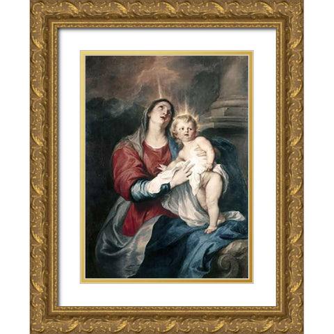 Virgin and Child Gold Ornate Wood Framed Art Print with Double Matting by Van Dyck, Anthony