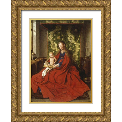 Madonna and Child Gold Ornate Wood Framed Art Print with Double Matting by Van Eyck, Jan