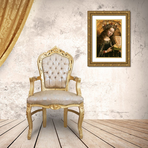 The Virgin: Ghent Altarpiece Gold Ornate Wood Framed Art Print with Double Matting by Van Eyck, Jan