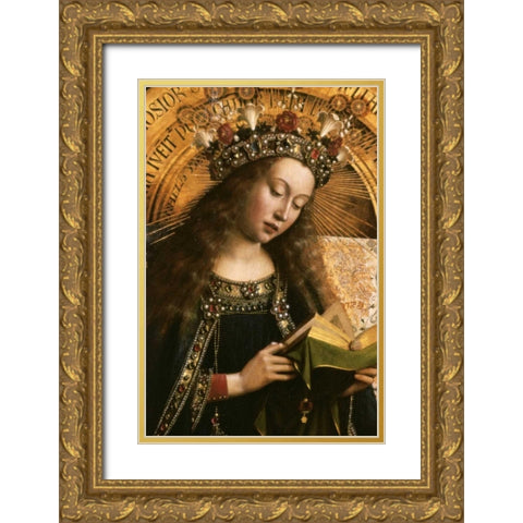 The Virgin: Ghent Altarpiece Gold Ornate Wood Framed Art Print with Double Matting by Van Eyck, Jan