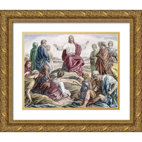 Sermon on the Mount Gold Ornate Wood Framed Art Print with Double Matting by Von Carolsfeld, Julius Schnorr