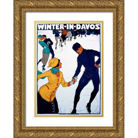 Winter in Davos Gold Ornate Wood Framed Art Print with Double Matting by Mangold, Burkhard