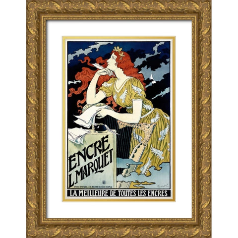 Encre L Marquet Gold Ornate Wood Framed Art Print with Double Matting by Grasset, Eugene
