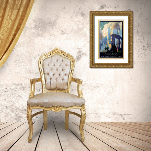New York Central Lines / Chicago Gold Ornate Wood Framed Art Print with Double Matting by Ragan, Leslie