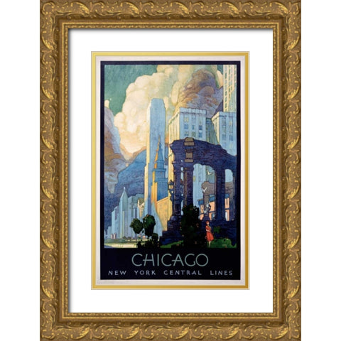 New York Central Lines / Chicago Gold Ornate Wood Framed Art Print with Double Matting by Ragan, Leslie
