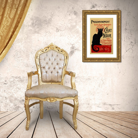 Chat Noir / Prochainement Gold Ornate Wood Framed Art Print with Double Matting by Steinlen, Theophile