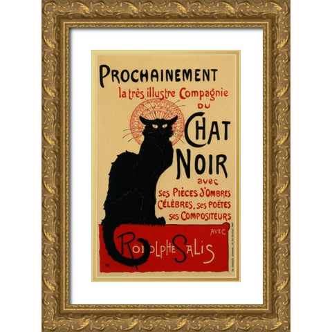 Chat Noir / Prochainement Gold Ornate Wood Framed Art Print with Double Matting by Steinlen, Theophile