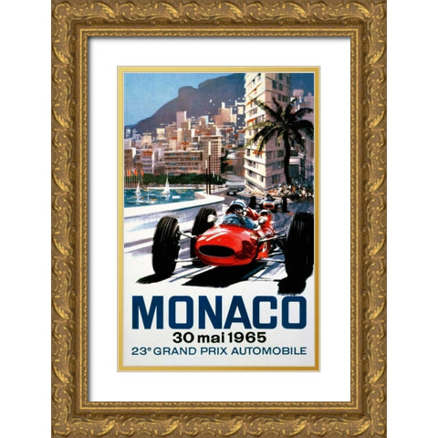 Monaco Grand Prix 1965 Gold Ornate Wood Framed Art Print with Double Matting by Turner, Michael