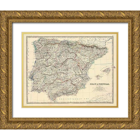 Spain, Portugal, 1861 Gold Ornate Wood Framed Art Print with Double Matting by Johnston, Alexander Keith