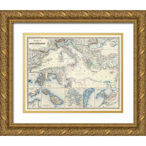 Mediterranean Basin, 1861 Gold Ornate Wood Framed Art Print with Double Matting by Johnston, Alexander Keith
