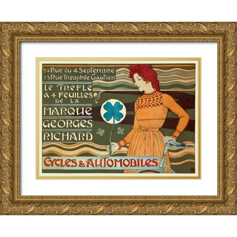 Marque Georges Richard/Cycles and Automobiles Gold Ornate Wood Framed Art Print with Double Matting by Grasset, Eugene