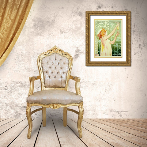 Absinthe Robette Gold Ornate Wood Framed Art Print with Double Matting by Livemont, Privat