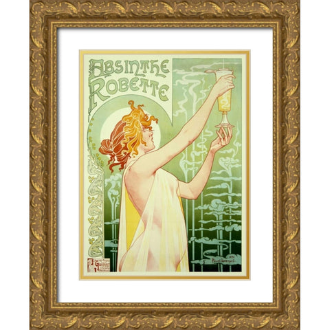 Absinthe Robette Gold Ornate Wood Framed Art Print with Double Matting by Livemont, Privat