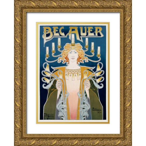 Bec Auer Gold Ornate Wood Framed Art Print with Double Matting by Livemont, Privat