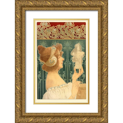 Woman Sculpting Gold Ornate Wood Framed Art Print with Double Matting by Livemont, Privat