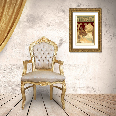 Woman Painting Gold Ornate Wood Framed Art Print with Double Matting by Livemont, Privat