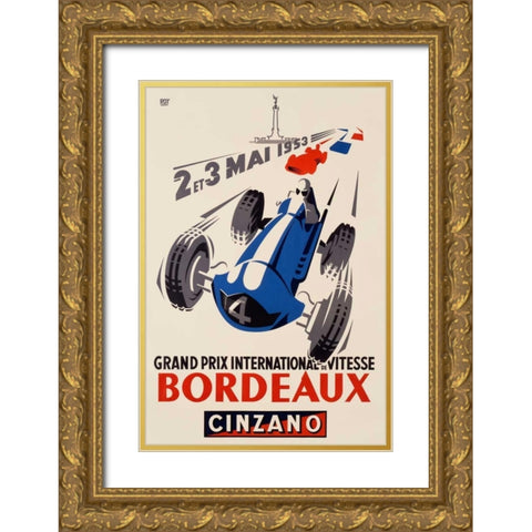 Grand Prix/Bordeaux Gold Ornate Wood Framed Art Print with Double Matting by Roy