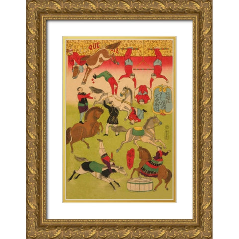 Big French circus on the grounds of Shokonsha (Yasukuni) shrine (Shokonsha keidai Furansu okyokuba [ Gold Ornate Wood Framed Art Print with Double Matting by Hiroshige, Utagawa