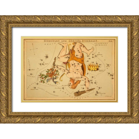 Hercules and Corona Borealis, 1825 Gold Ornate Wood Framed Art Print with Double Matting by Aspin, Jehoshaphat