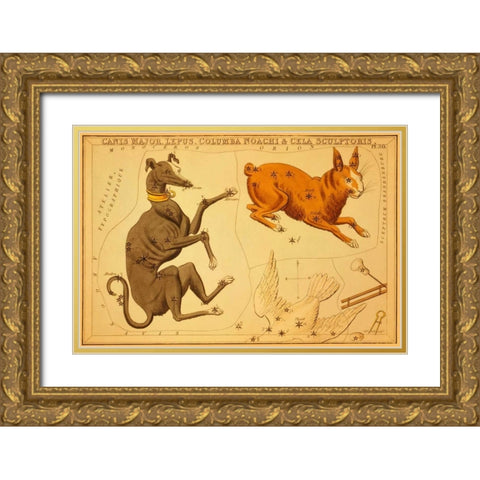 Canis Major, Lepus, Columba Noachi and Cela Sculptoris, 1825 Gold Ornate Wood Framed Art Print with Double Matting by Aspin, Jehoshaphat