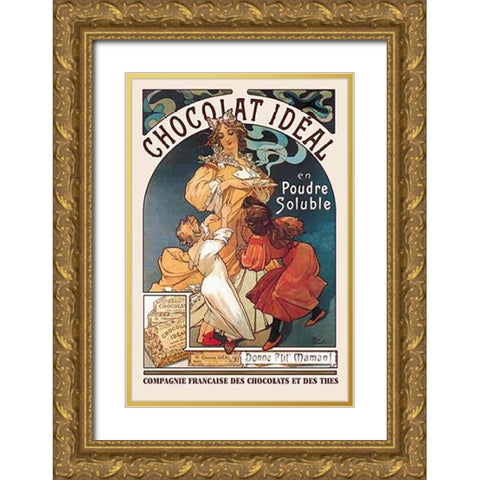 Chocolat Ideal, 1897 Gold Ornate Wood Framed Art Print with Double Matting by Mucha, Alphonse