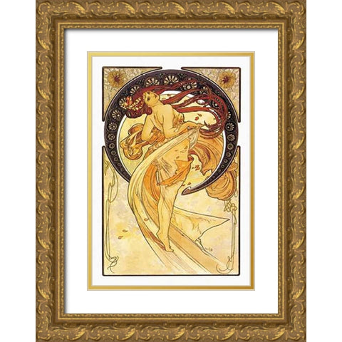 Dance (Golden), 1898 Gold Ornate Wood Framed Art Print with Double Matting by Mucha, Alphonse