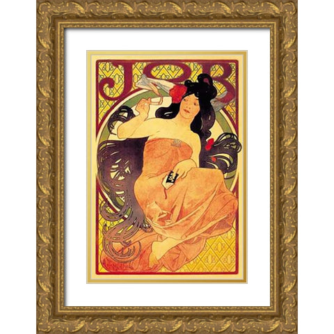Job Gold Ornate Wood Framed Art Print with Double Matting by Mucha, Alphonse