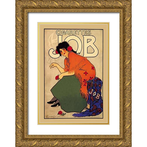 Cigarettes Job Gold Ornate Wood Framed Art Print with Double Matting by Mucha, Alphonse