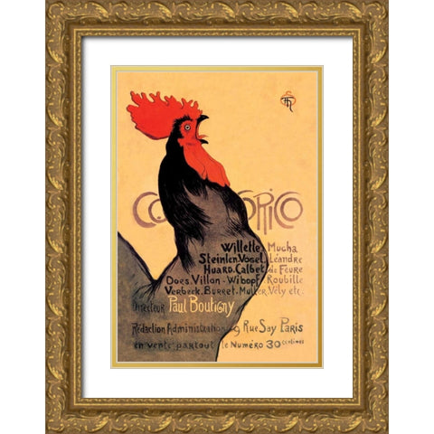 Cocorico, 1899 Gold Ornate Wood Framed Art Print with Double Matting by Steinlen, Theophile